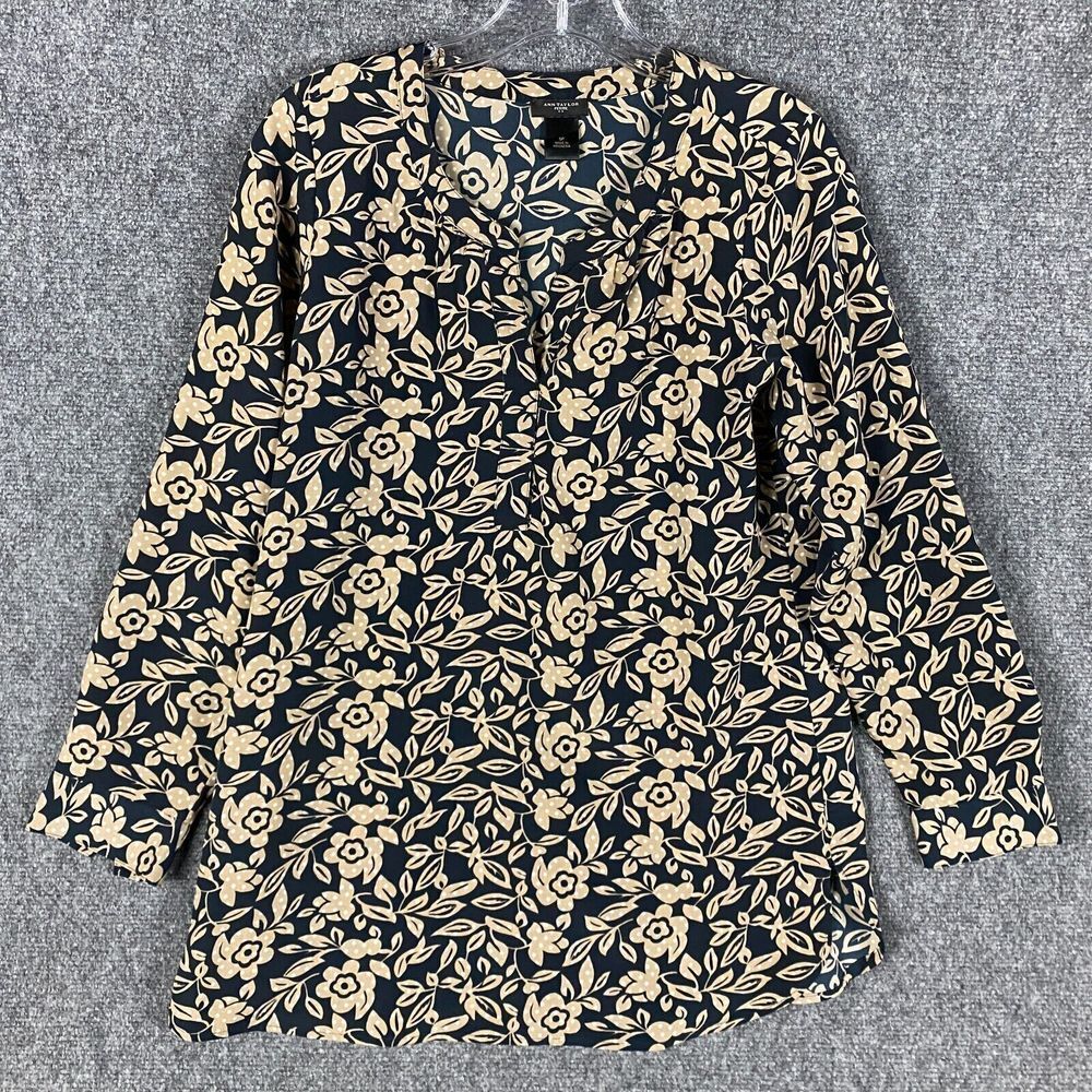 Ann Taylor Blouse Women's Small Petite Long Sleeve 100% Polyester PS Adults